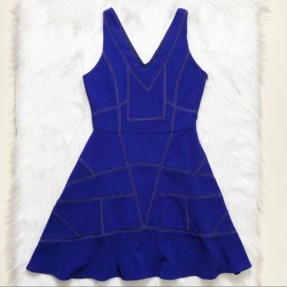 Anthropologie Cobalt Blue Eyelet Embroidered Fit and Flare Sleeveless Dress - Picture 7 of 10